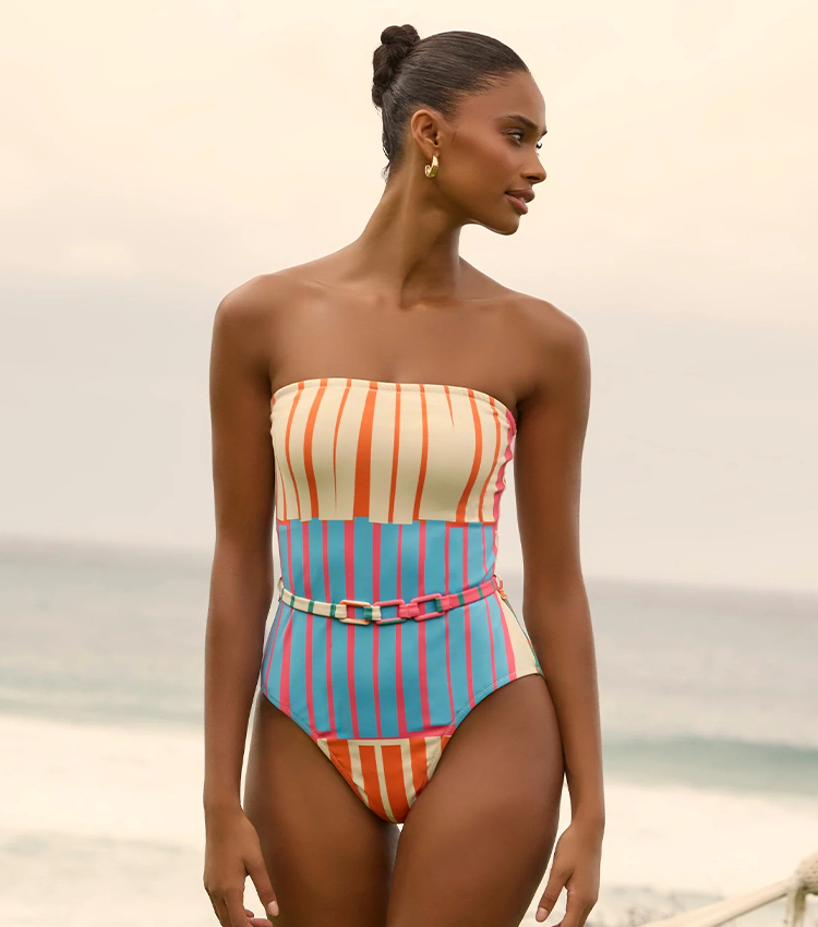 Strapless Colorful Striped Print Swimsuit Set(s)