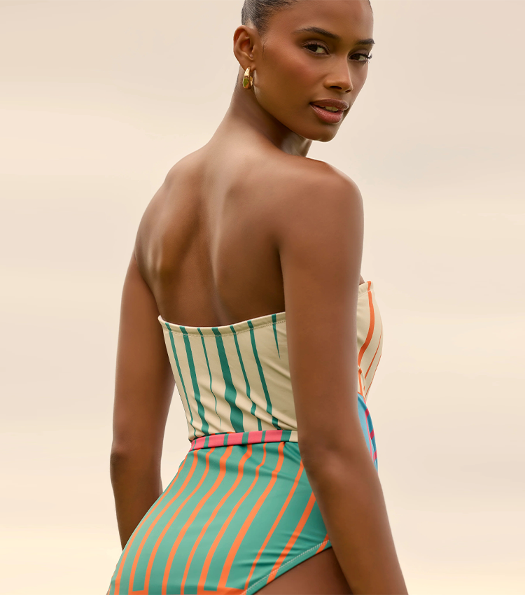 Strapless Colorful Striped Print Swimsuit Set(s)