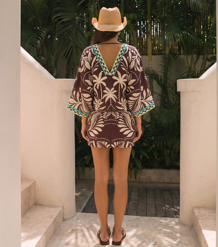 V-neck Palm Tree Print Swimsuit Set(s)