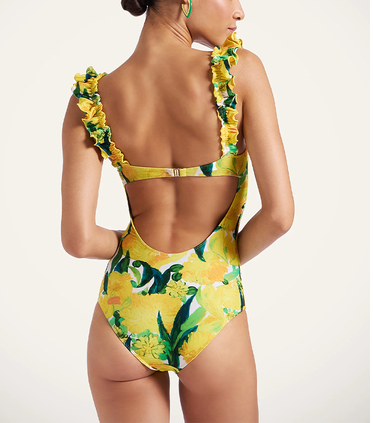 Ruffle Lemon Floral Print Underwire Swimsuit set(s)
