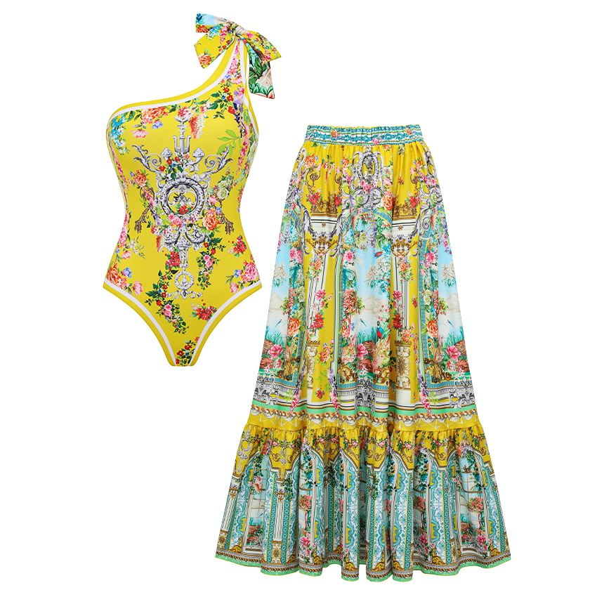 [Copy]Neckband Peony Print Swimsuit Set(s)