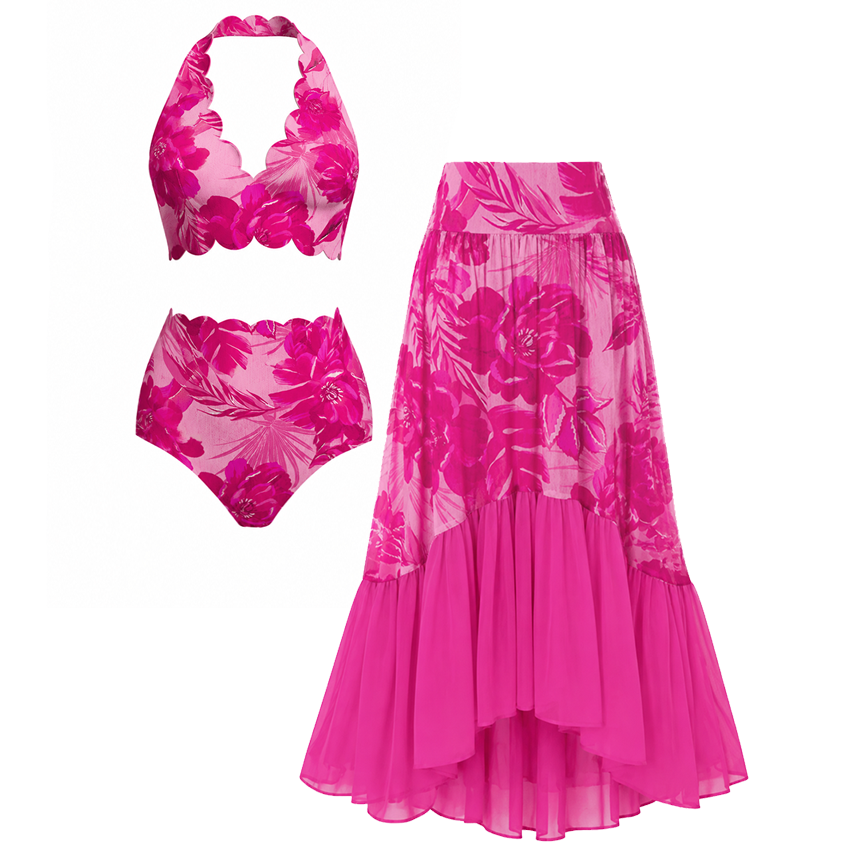 1 Detachable-Strap Miami Blossom Print Swimsuit Set(s)