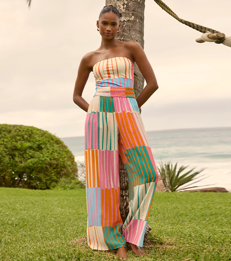 Strapless Colorful Striped Print Swimsuit Set(s)