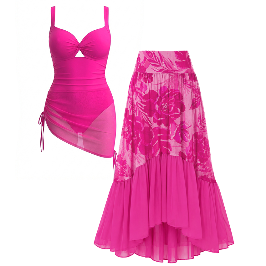  Detachable-Strap Miami Blossom Print Swimsuit Set(s)