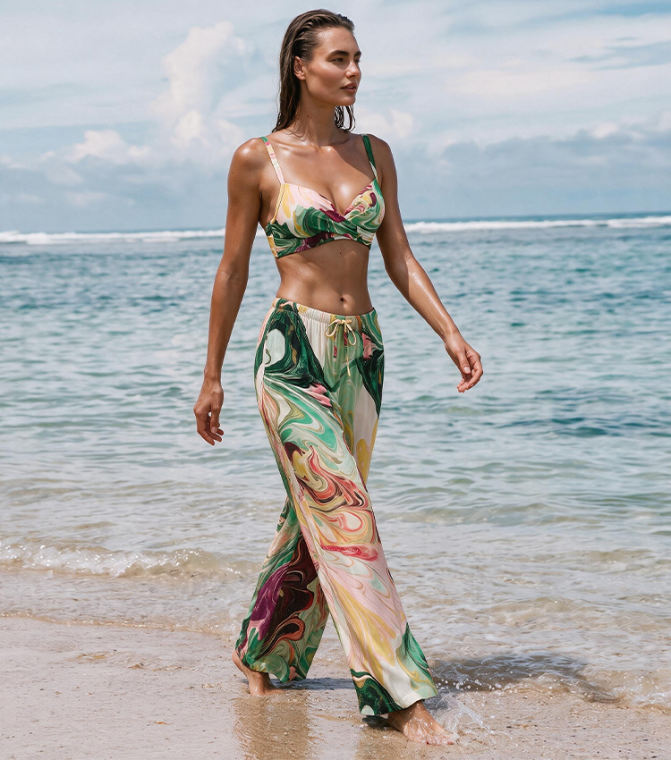 Push-Up Red and Green Gradient Print Swimsuit set(s)