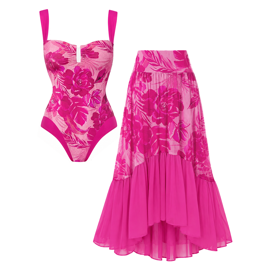 Detachable-Strap Floral Print Swimsuit Set(s)