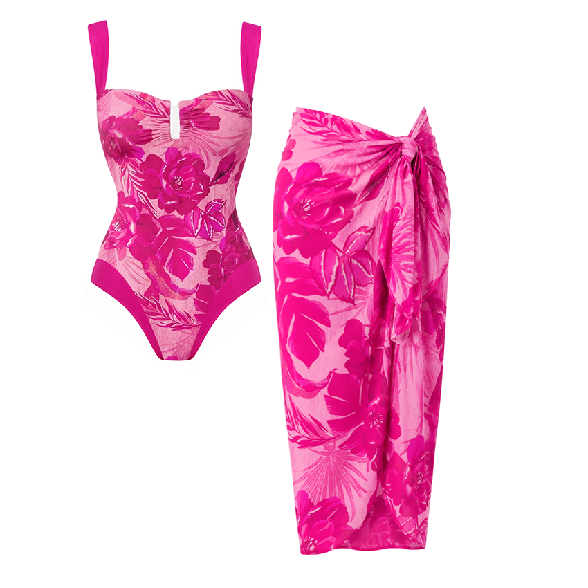 Detachable-Strap Floral Print Swimsuit Set(s)