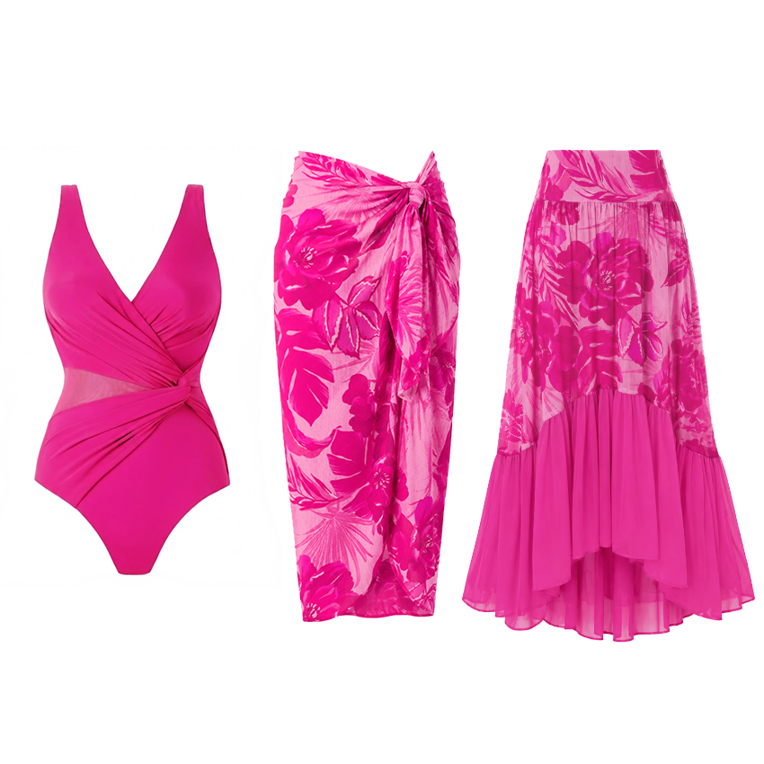 Hot Pink and Floral Printed Swimsuit Set(s)