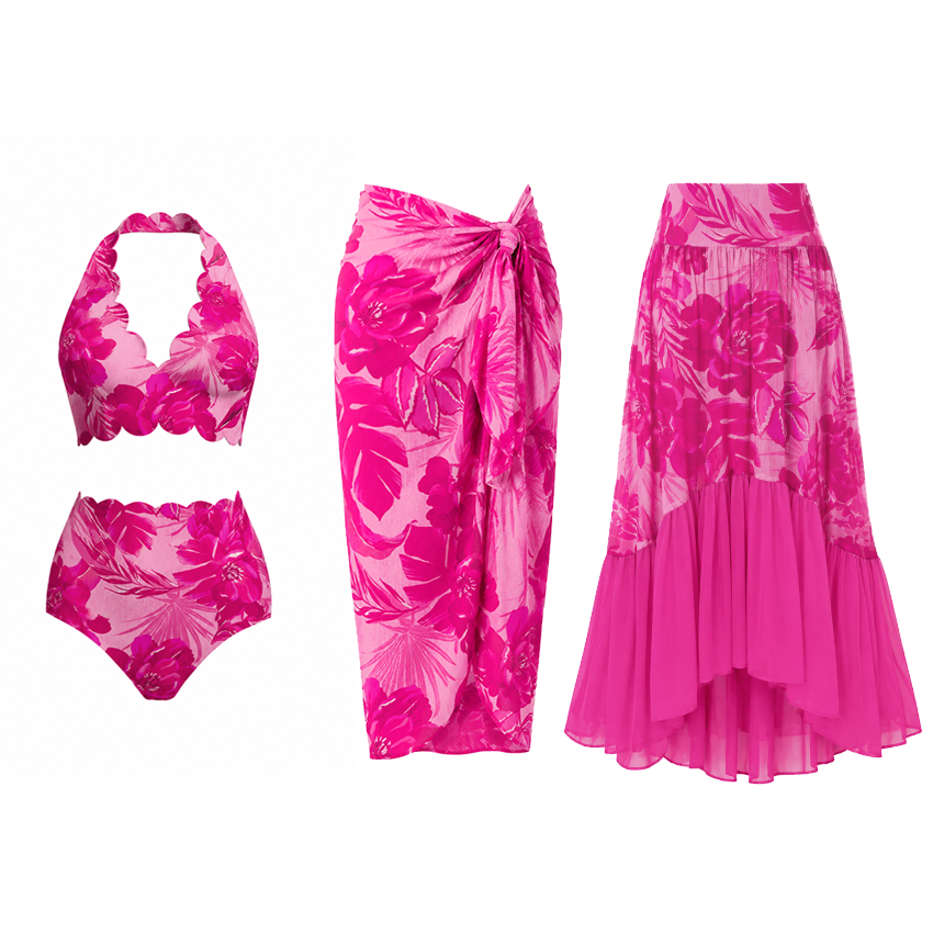 1 Detachable-Strap Miami Blossom Print Swimsuit Set(s)
