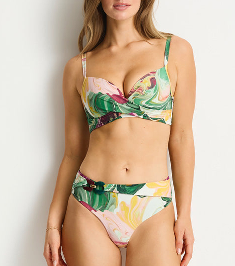 Push-Up Red and Green Gradient Print Swimsuit set(s)
