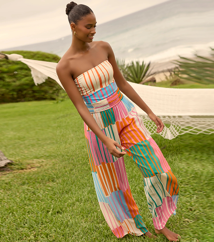 Strapless Colorful Striped Print Swimsuit Set(s)