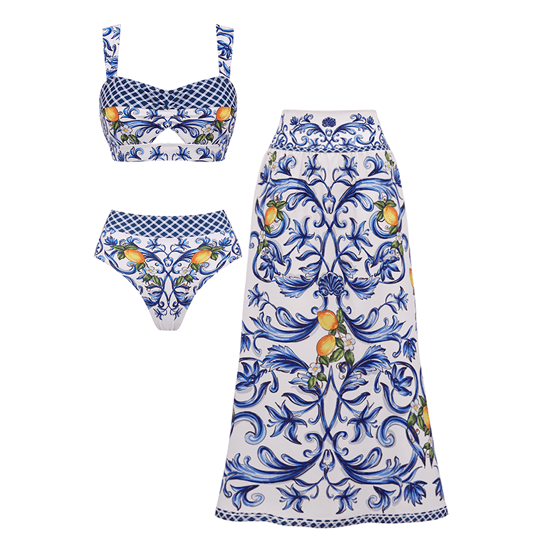 Cutout Lemon Printed Swimsuit Set(s)