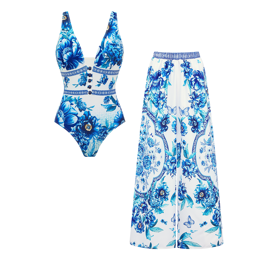 V-neck Bead Decoration Swimsuit Set(s)