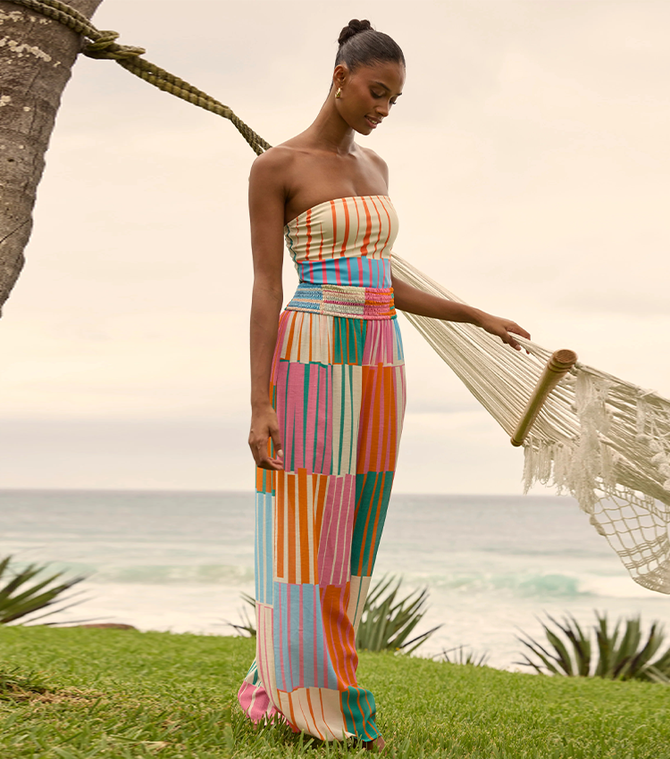 Strapless Colorful Striped Print Swimsuit Set(s)