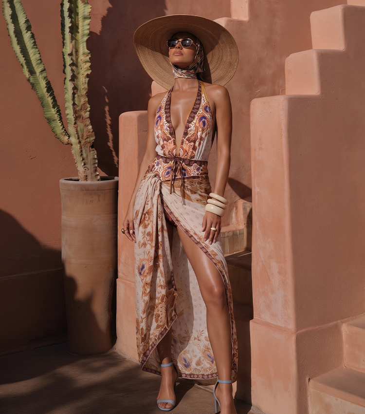 Halter-neck Retro print Swimsuit set(s)