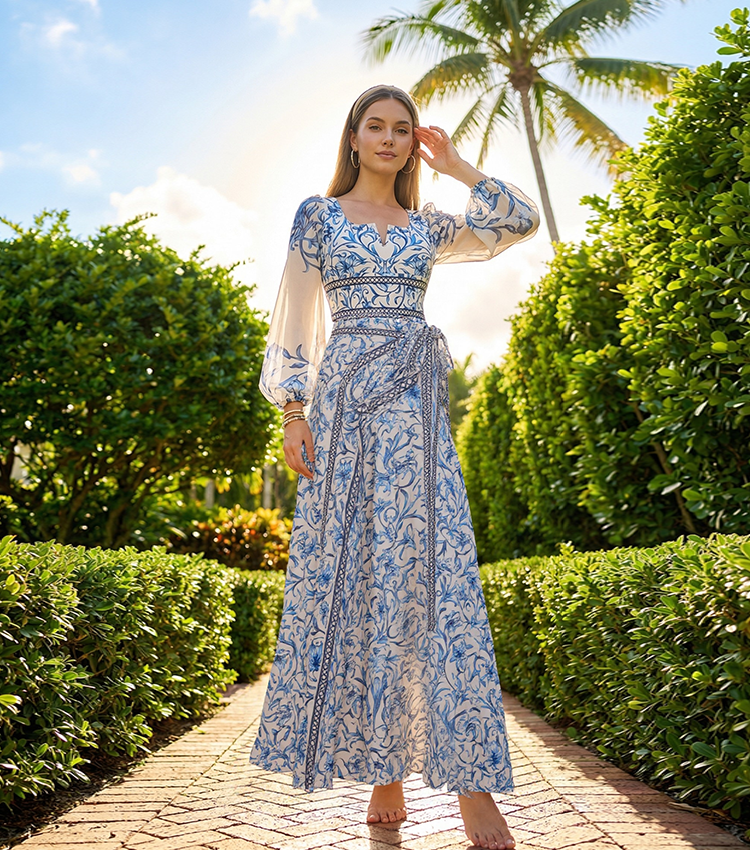 Long-sleeved Lily Printed Swimsuit Set(s)