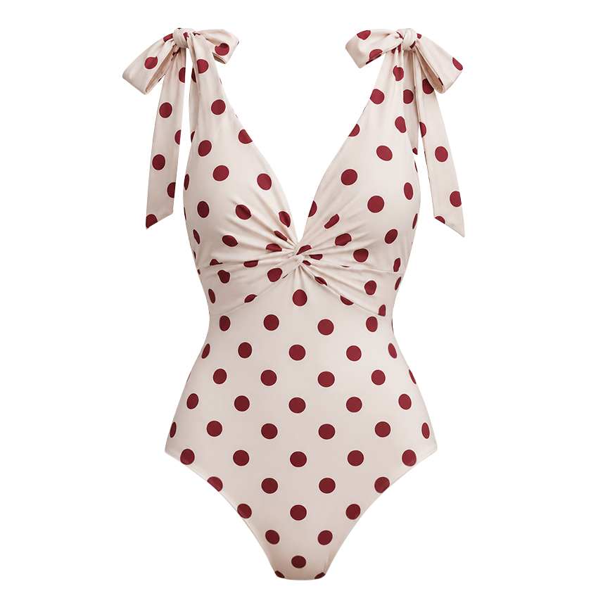Red Polka Dot Bow Tie Straps Swimsuit Set(s)