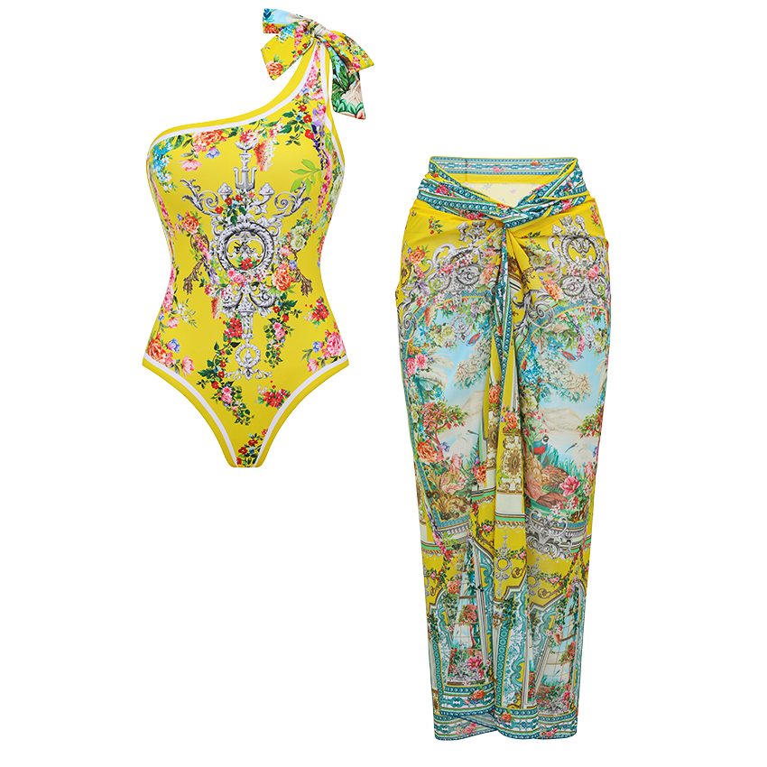 [Copy]Neckband Peony Print Swimsuit Set(s)