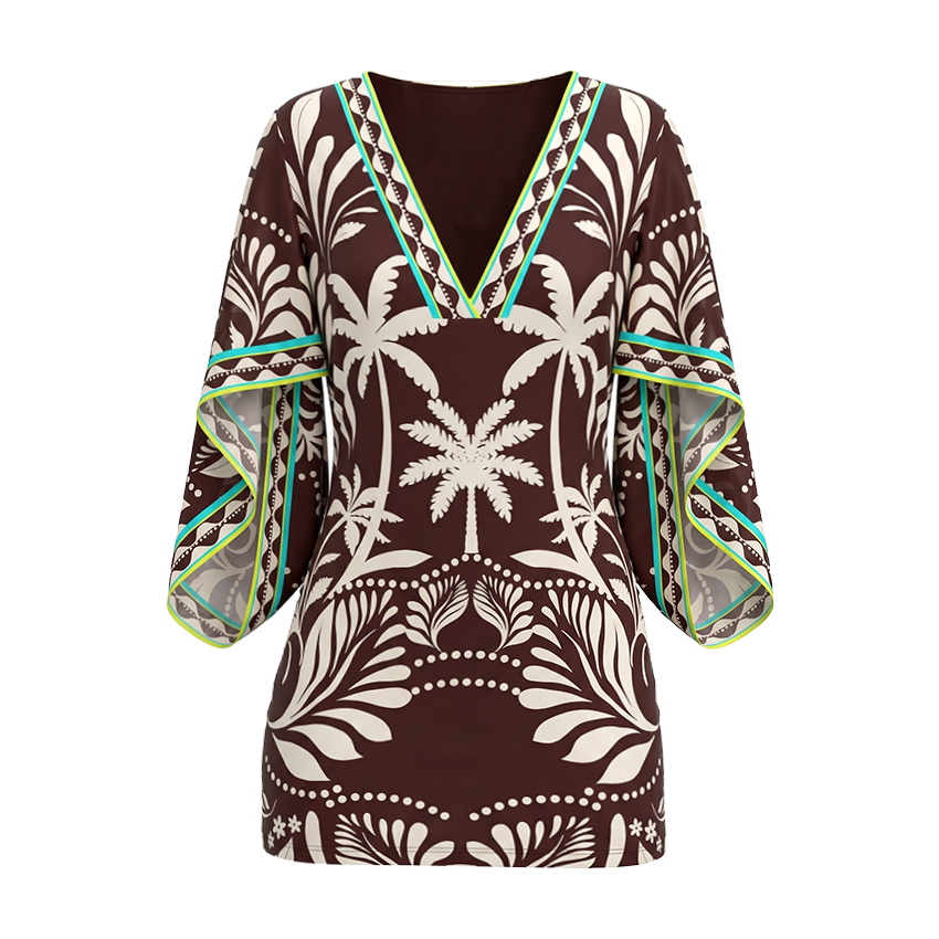 V-neck Palm Tree Print Swimsuit Set(s)