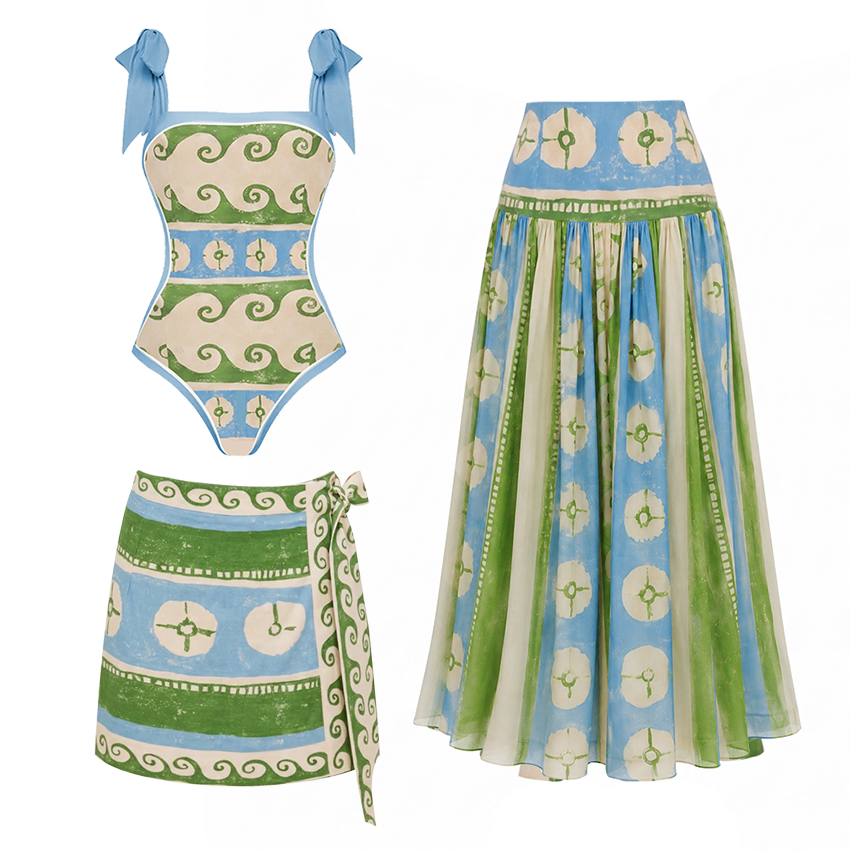 Adjustable Shoulder Straps Printed Swimsuit Set(s)