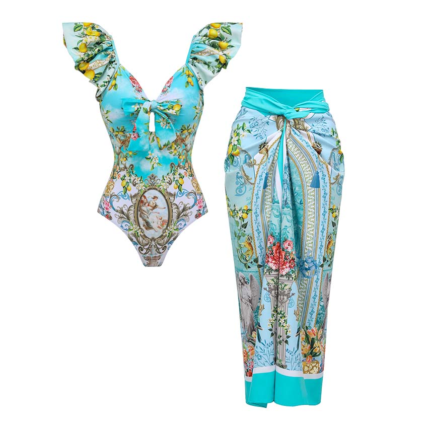 Ruffle Lemon & Rococo Print Swimsuit Set(s)
