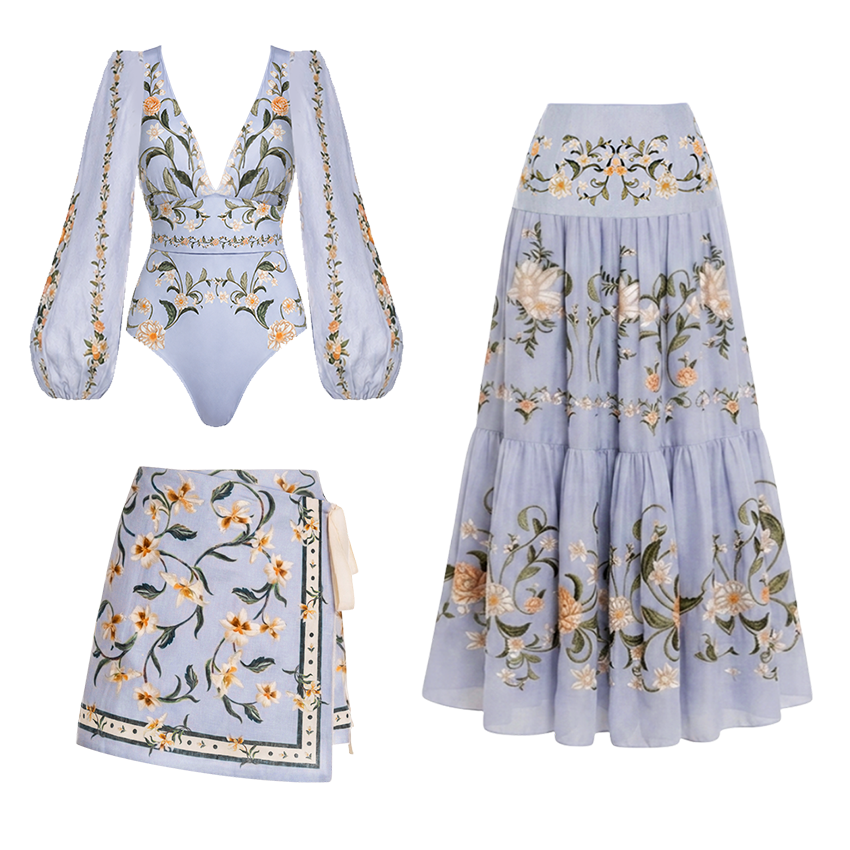 [Copy]One Shoulder Green Plant Print Swimsuit Set(s)