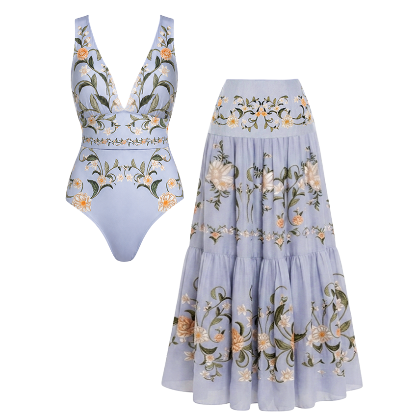 V Neck Floral Print Swimsuit Set(s)