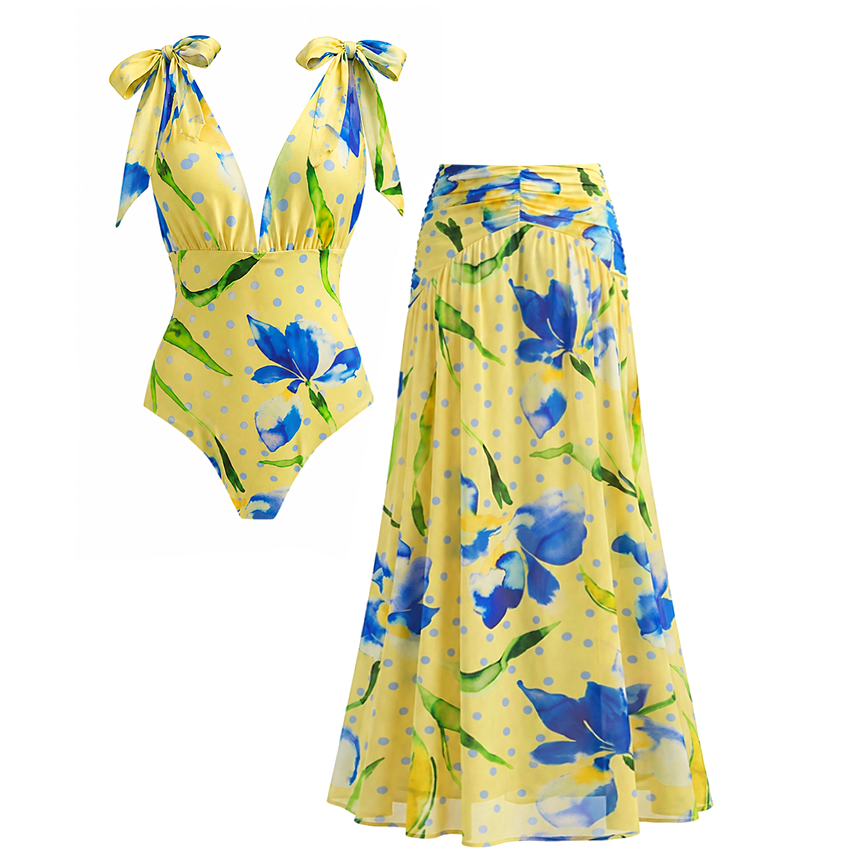 [Copy][Copy][Copy]Pink Orchid Print Strappy Swimsuit Set(s)