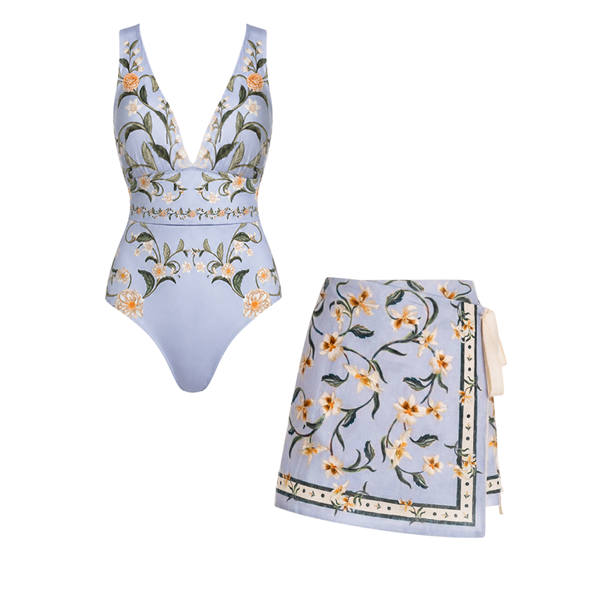 V Neck Floral Print Swimsuit Set(s)