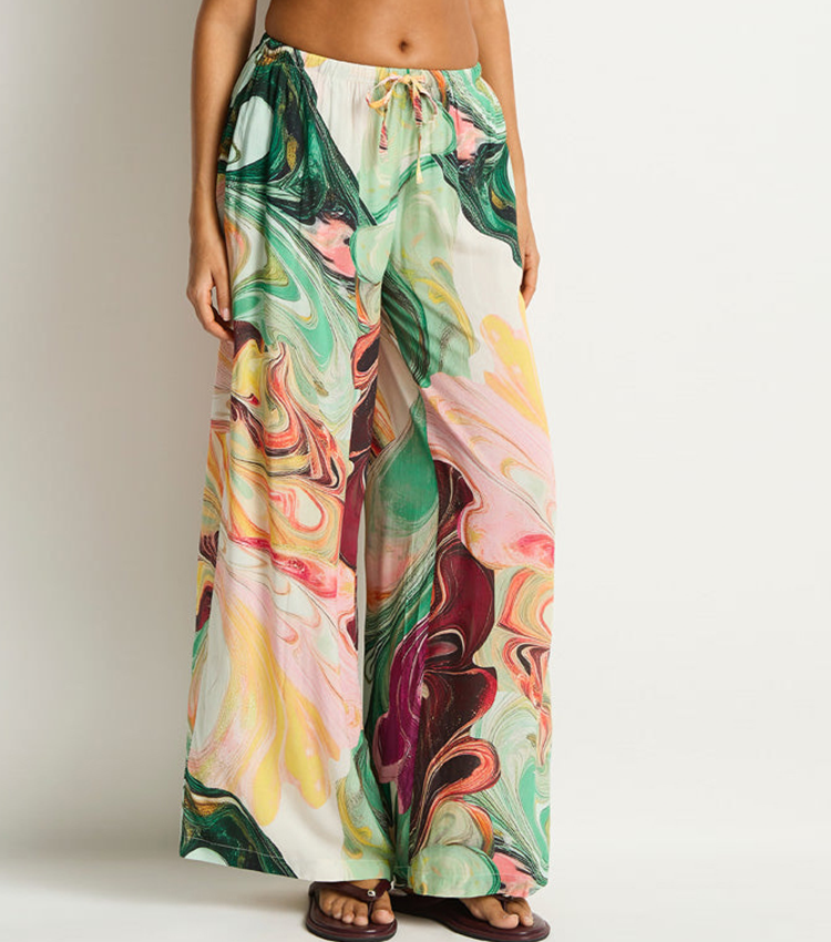 Halter-neck Red and Green Gradient Print Swimsuit set(s)