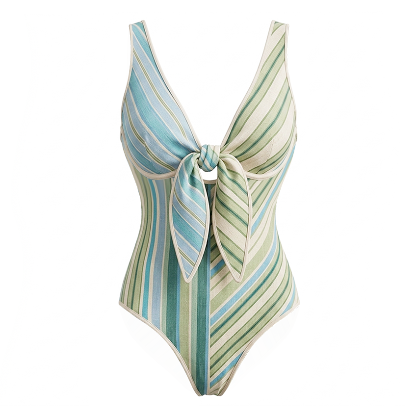 Striped Color-block Pattern Print Swimsuit Set(s)