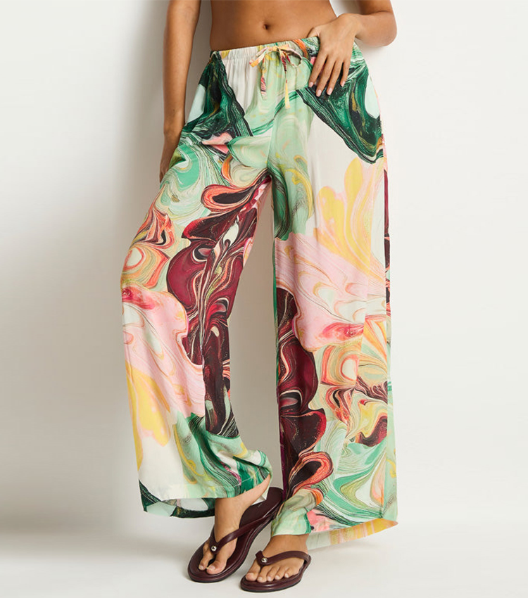 Halter-neck Red and Green Gradient Print Swimsuit set(s)