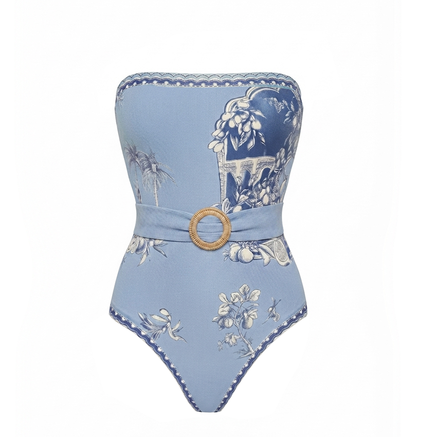 Bandeau Blue Botanical Print Swimsuit Set(s)