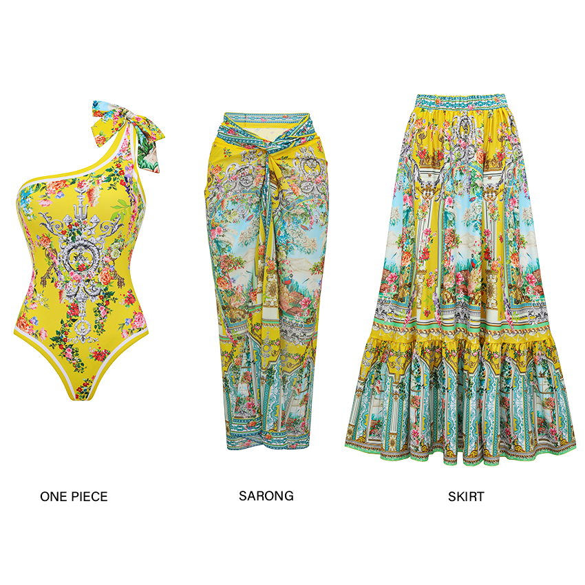 Reversible One Shoulder Bougainvillea Print Swimsuit Set(s)
