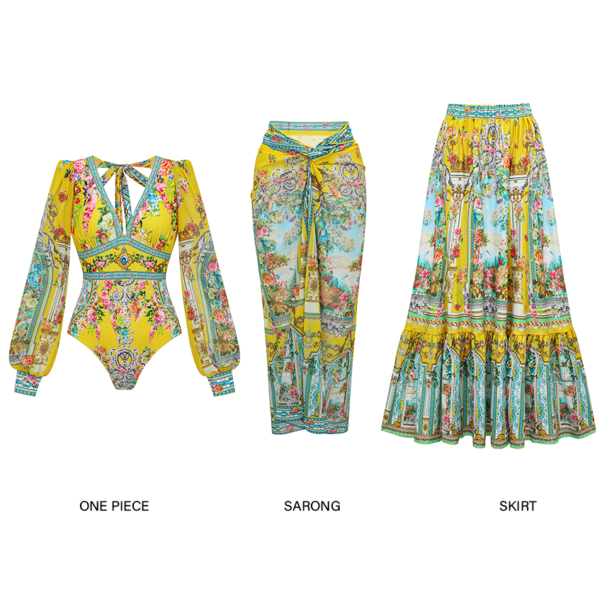 Long Sleeves Bougainvillea Print Swimsuit Set(s)