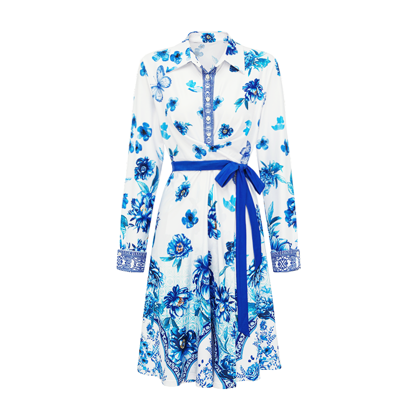 Blue and White Porcelain Wrap Dress