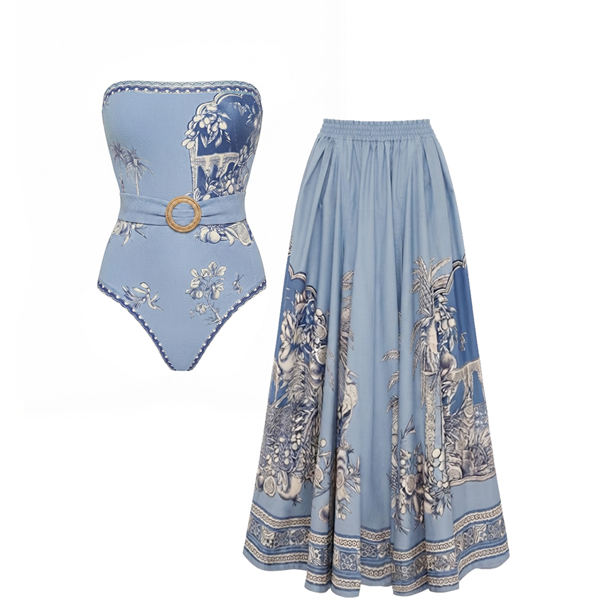 Bandeau Blue Botanical Print Swimsuit Set(s)
