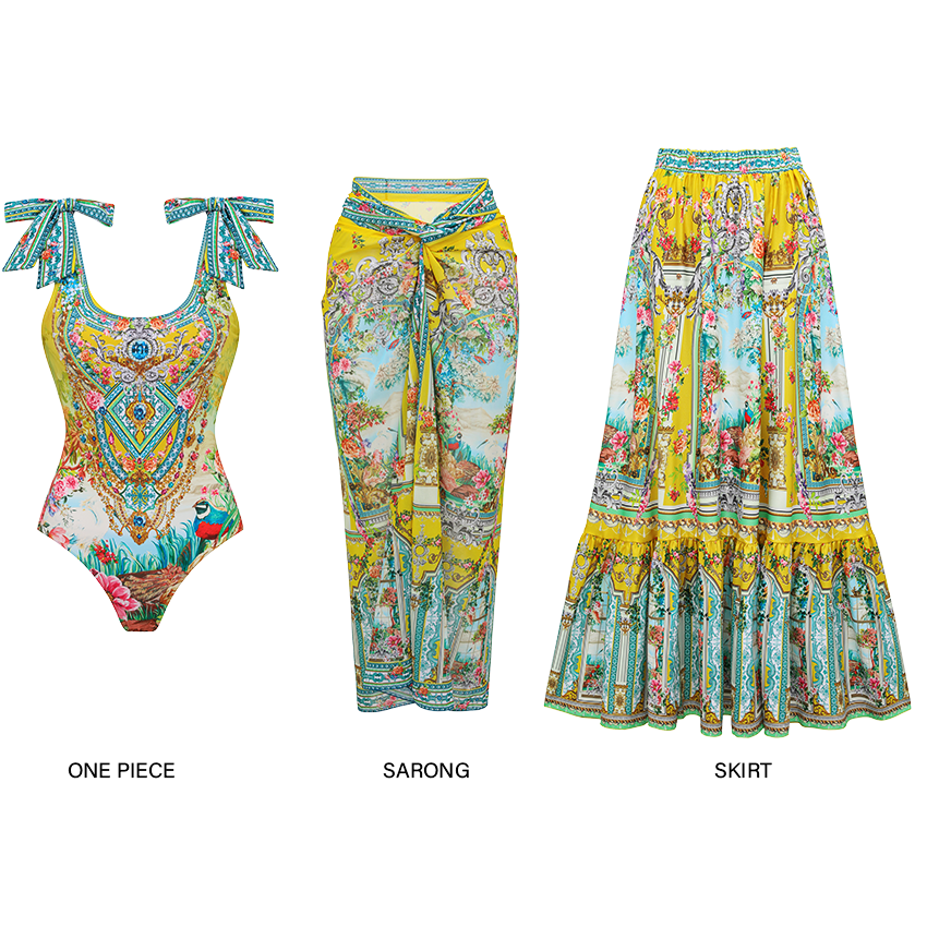 Bow-detailed Bougainvillea Print Swimsuit Set(s)