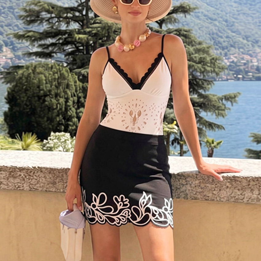 Sling Black and White Laser Cut Swimsuit Set(s)