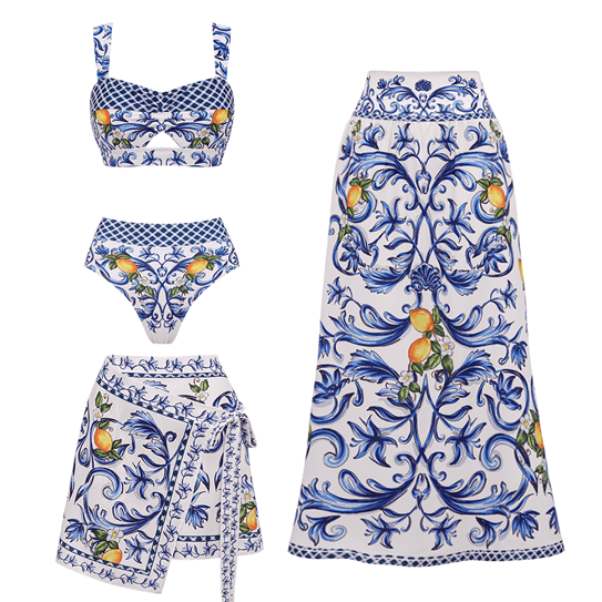 Cutout Lemon Printed Swimsuit Set(s)