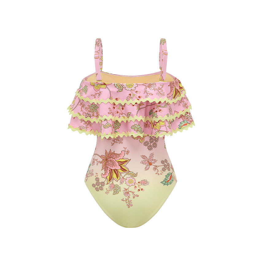 Ruffle Color Block Printed Swimsuit Set(s)