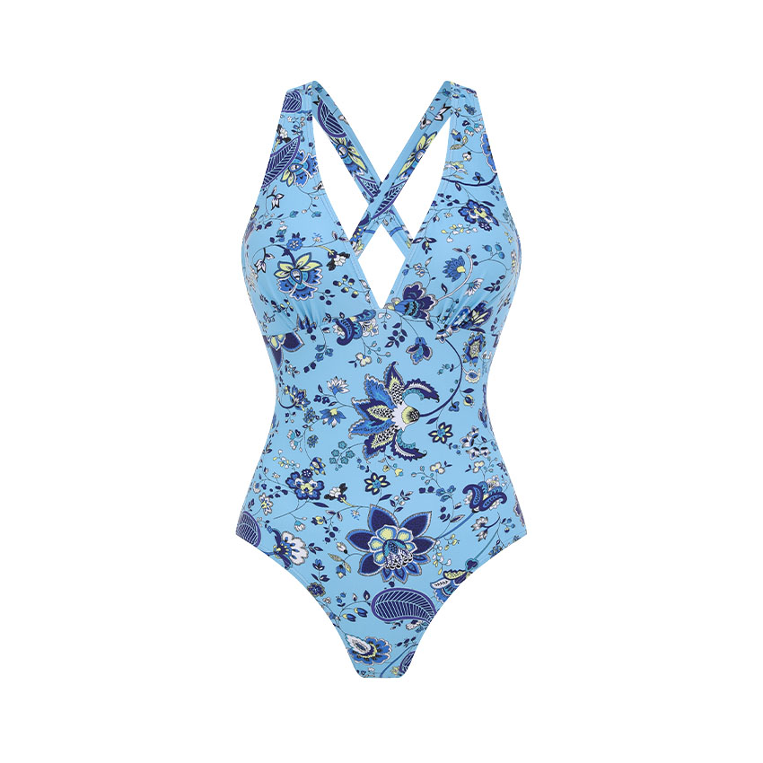 V Neck Printed Color Block Swimsuit Set(s)