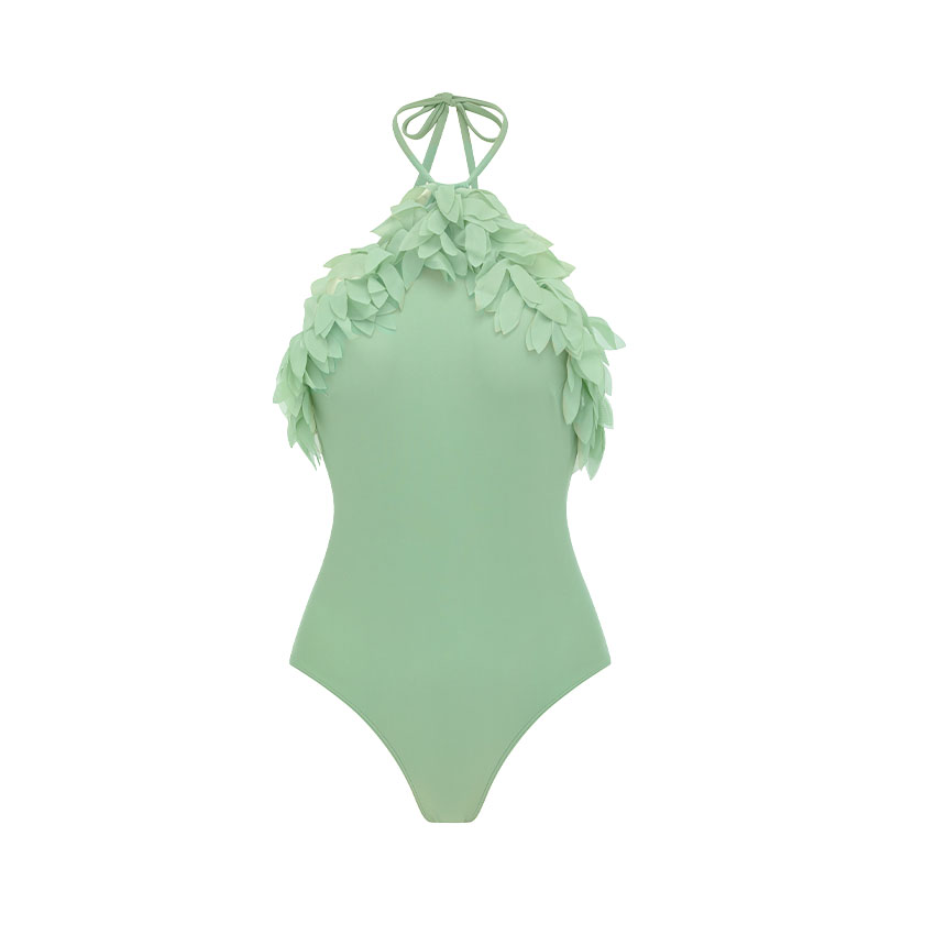 Halter 3D Petals Solid Color Swimsuit Set(s)