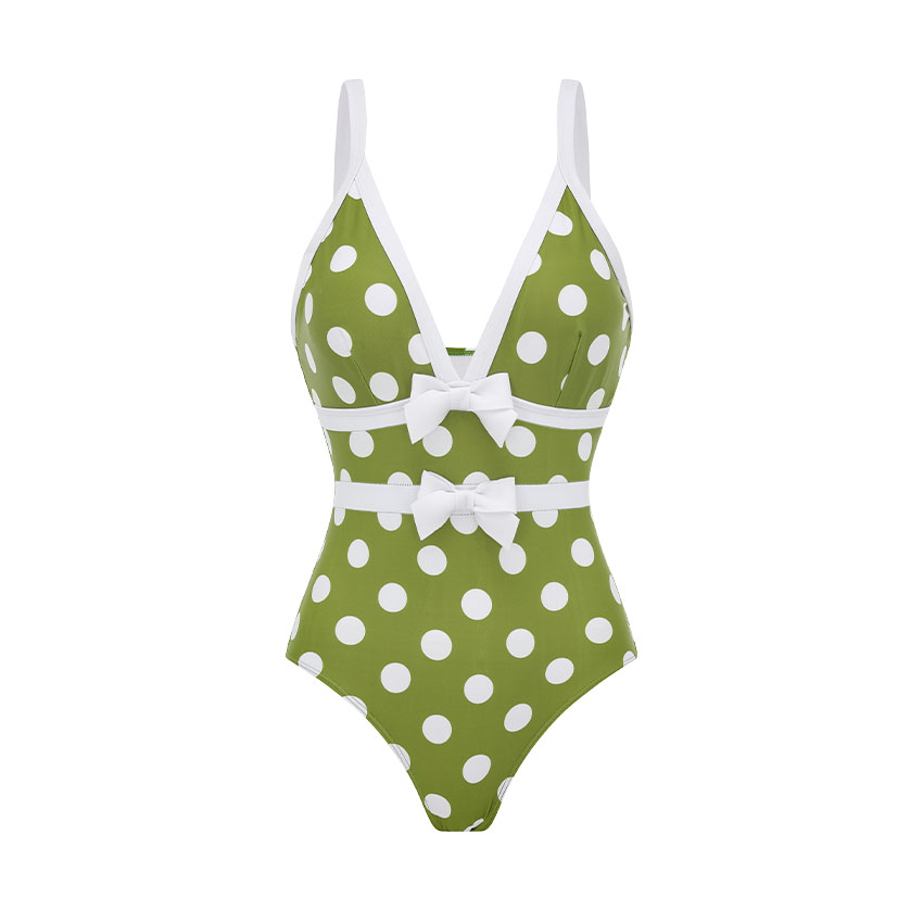 V Neck Bowknot Polka Dot Print Swimsuit Set(s)
