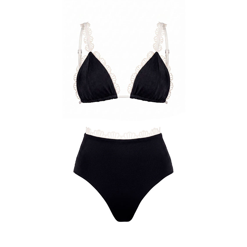 V Neck Lace Solid Color Swimsuit Set(s)