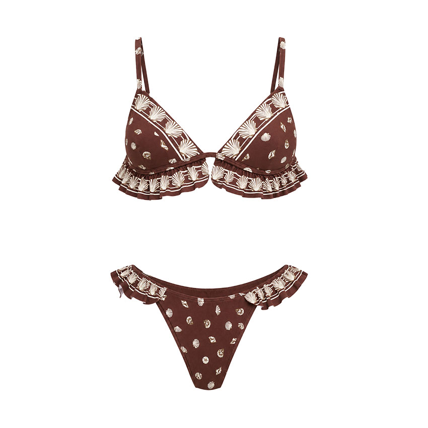 V Neck Ruffle Retro Printed Swimsuit Set(s)