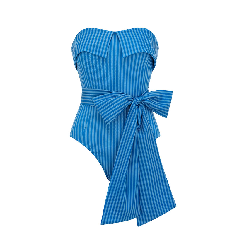 Bandeau Bowknot Decor Striped Print Swimsuit Set(s)