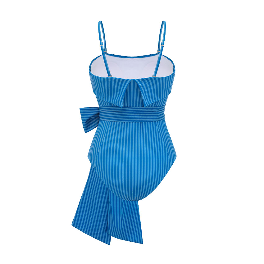 Bandeau Bowknot Decor Striped Print Swimsuit Set(s)
