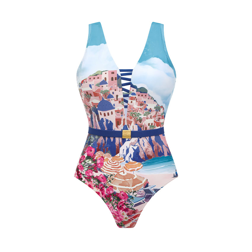 V Neck Cutout Print Swimsuit Set(s)