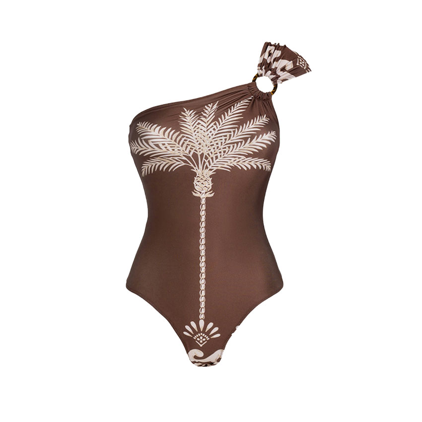 One Shoulder Palm Print Swimsuit Set(s)